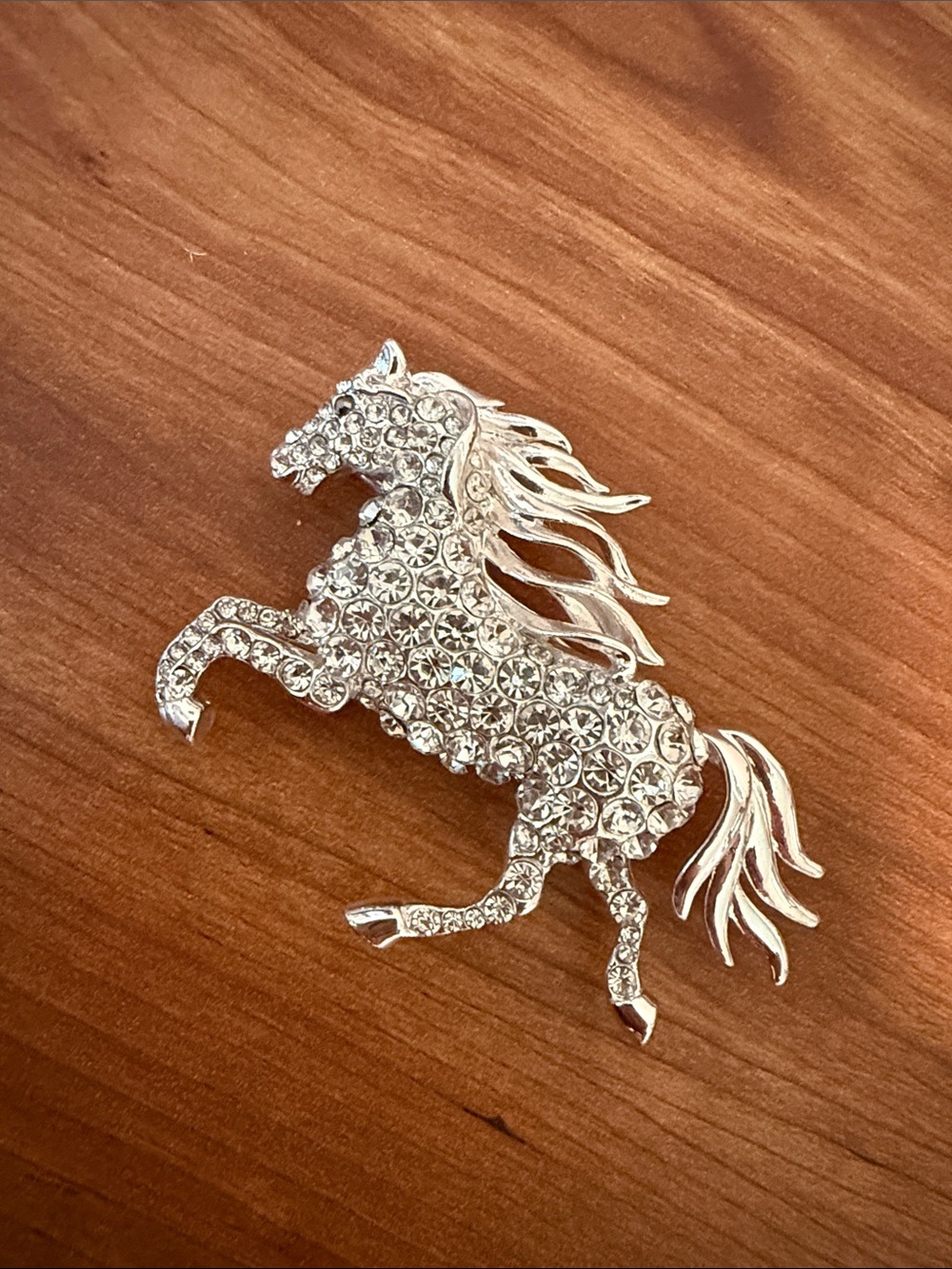 Napier Silver-Tone Crystal Horse Brooch